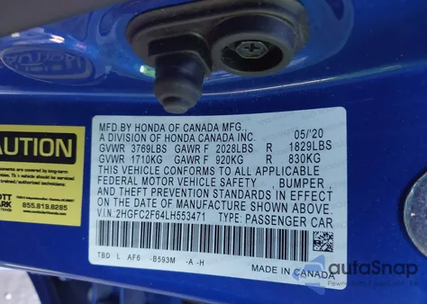 2020 Honda Civic Lx из США, поврежденный, VIN 2HGFC2F64LH553471